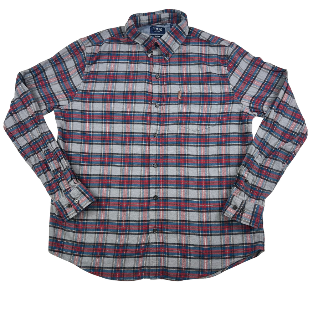 Chaps Shirt Mens Large Stretch Plaid Flannel Button Down Casual Classic